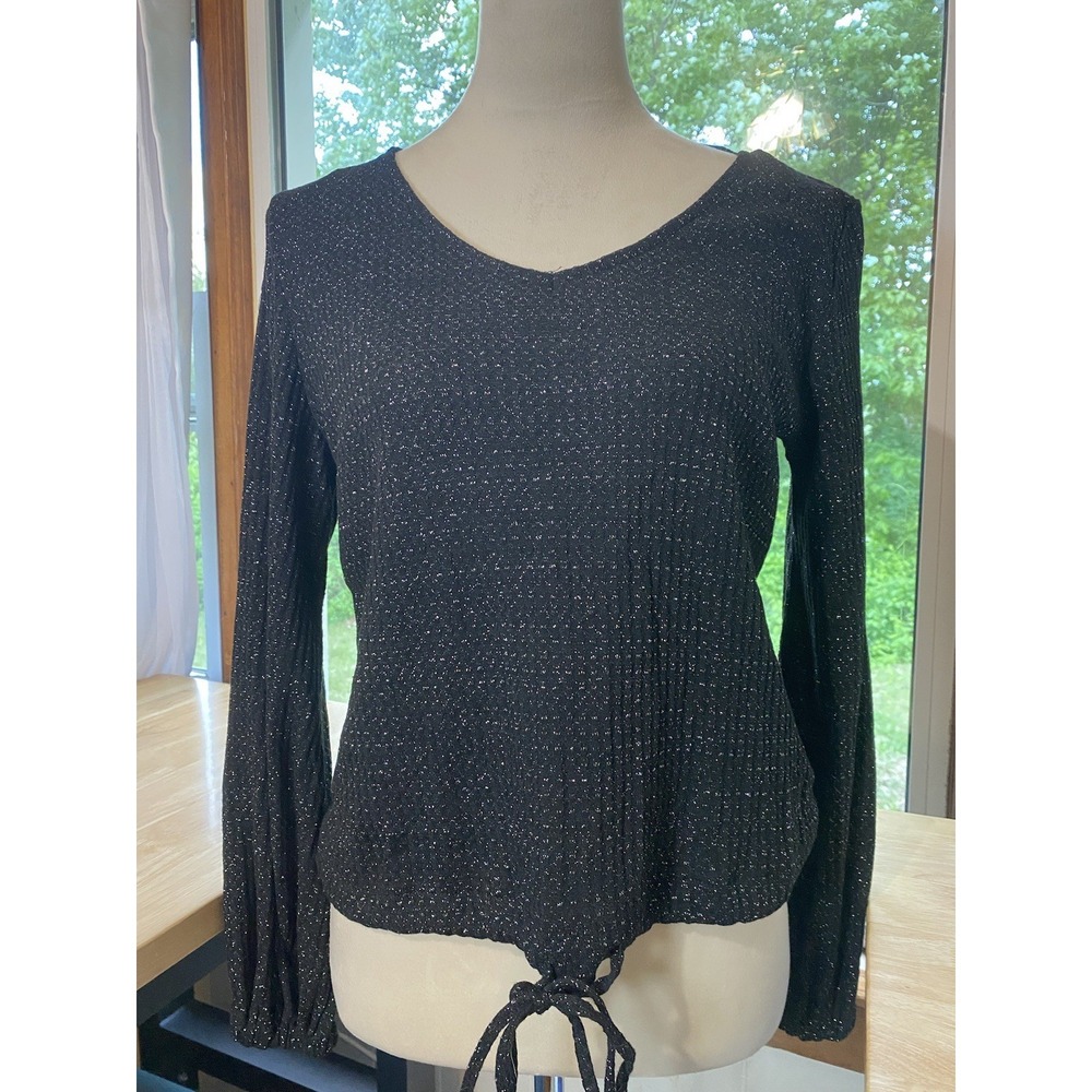 Lauren Conrad Black Tinsel Woven Sparkly Light Sweater Waist Drawstring Size XS